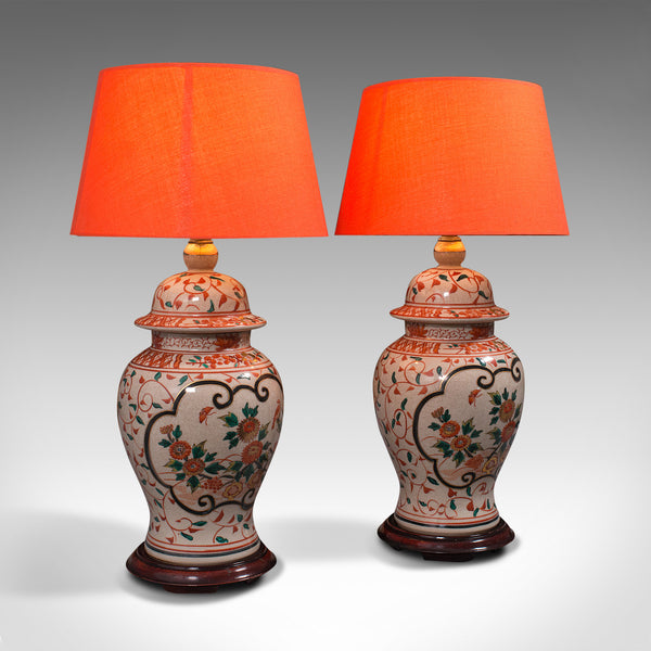 Pair Of Vintage Decorative Lamps, Chinese, Ceramic, Table Light, Art Deco, 1940