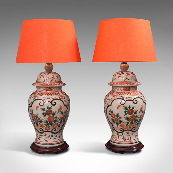 Pair Of Vintage Decorative Lamps, Chinese, Ceramic, Table Light, Art Deco, 1940