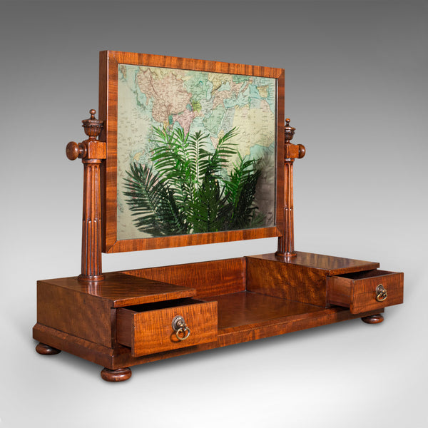 Antique Dressing Mirror, English, Mahogany, Boudoir, Pedestal Base, Victorian