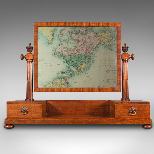 Antique Dressing Mirror, English, Mahogany, Boudoir, Pedestal Base, Victorian