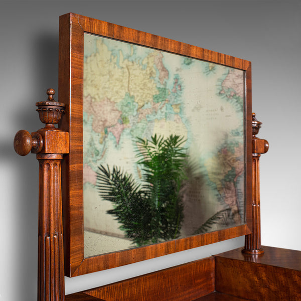 Antique Dressing Mirror, English, Mahogany, Boudoir, Pedestal Base, Victorian