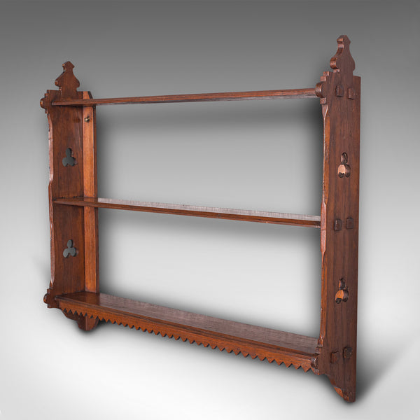 Antique Mounted Whatnot, English, Oak, Wall Shelf, Arts And Crafts, Victorian