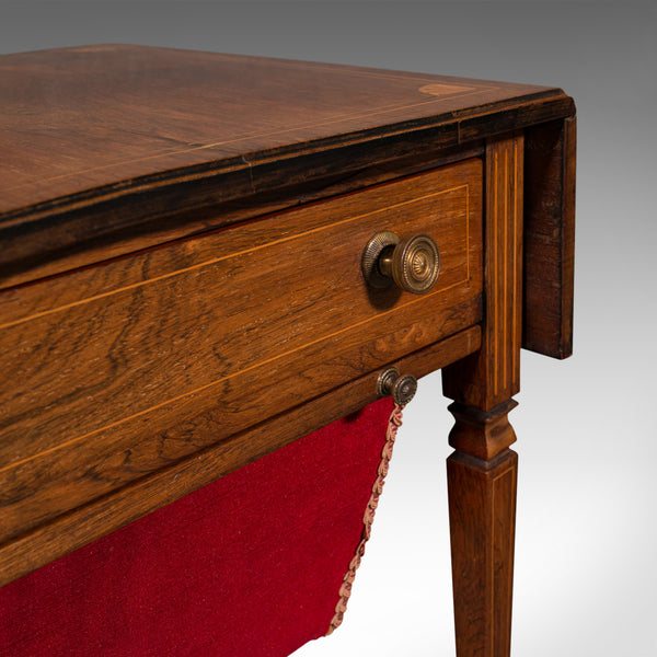 Antique Drop Leaf Sewing Table, English, Rosewood, Side, Lamp, Regency, C.1820