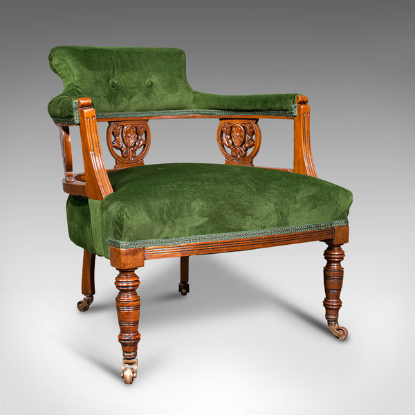 Antique Tub Chair, English, Velvet, Mahogany, Elbow, Seat, Edwardian, Circa 1910