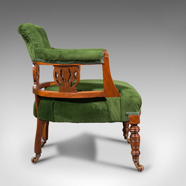 Antique Tub Chair, English, Velvet, Mahogany, Elbow, Seat, Edwardian, Circa 1910