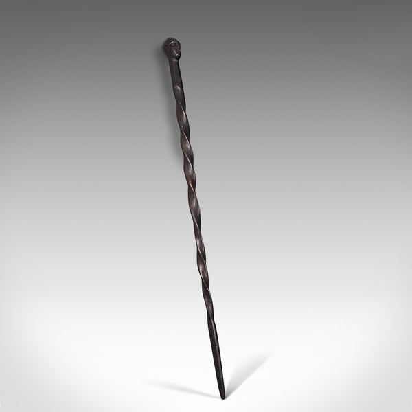 Antique Carved Walking Cane, African, Ebony, Tribal Stick, Figure, Victorian