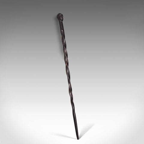 Antique Carved Walking Cane, African, Ebony, Tribal Stick, Figure, Victorian