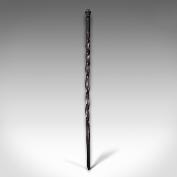 Antique Carved Walking Cane, African, Ebony, Tribal Stick, Figure, Victorian