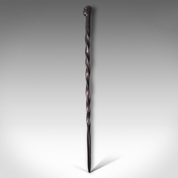 Antique Carved Walking Cane, African, Ebony, Tribal Stick, Figure, Victorian