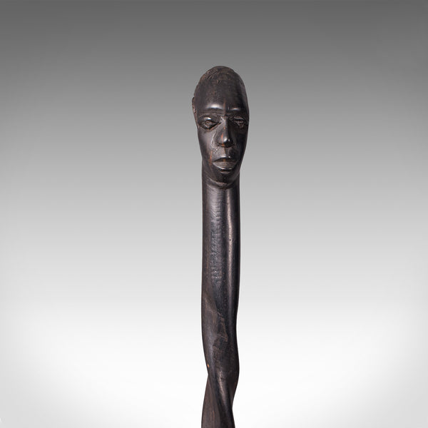 Antique Carved Walking Cane, African, Ebony, Tribal Stick, Figure, Victorian