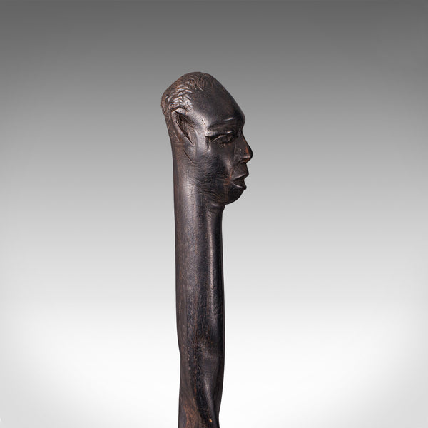 Antique Carved Walking Cane, African, Ebony, Tribal Stick, Figure, Victorian