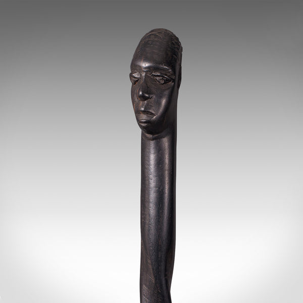Antique Carved Walking Cane, African, Ebony, Tribal Stick, Figure, Victorian