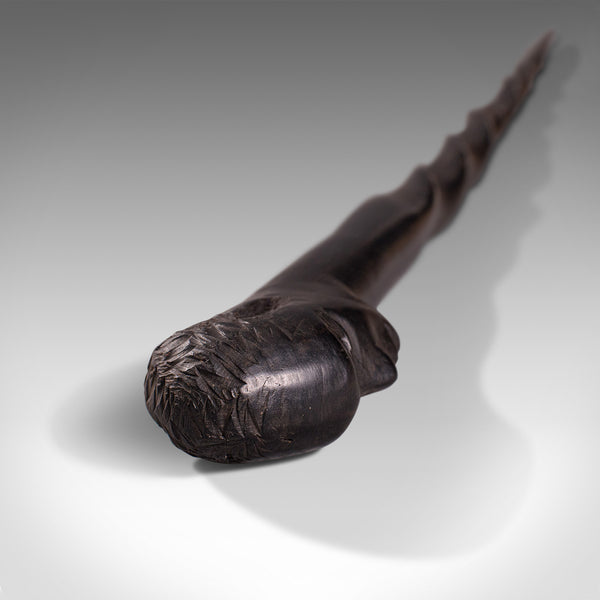 Antique Carved Walking Cane, African, Ebony, Tribal Stick, Figure, Victorian