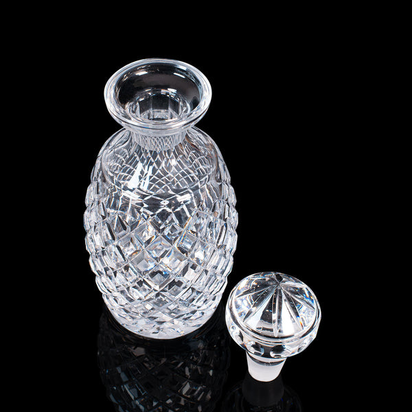 Vintage Whiskey Decanter, English, Glass, Brandy, Spirit Vessel, Circa 1960