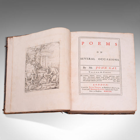 Antique Poetry Book, English, Leather Bound, Poems, John Gay, Georgian, 1720