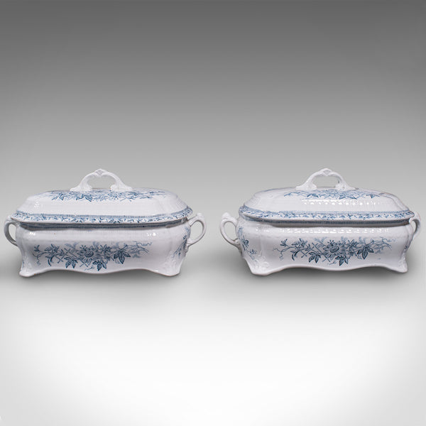 Pair Of Antique Serving Tureens, English, Ceramic, Lidded Dish, Victorian, 1900