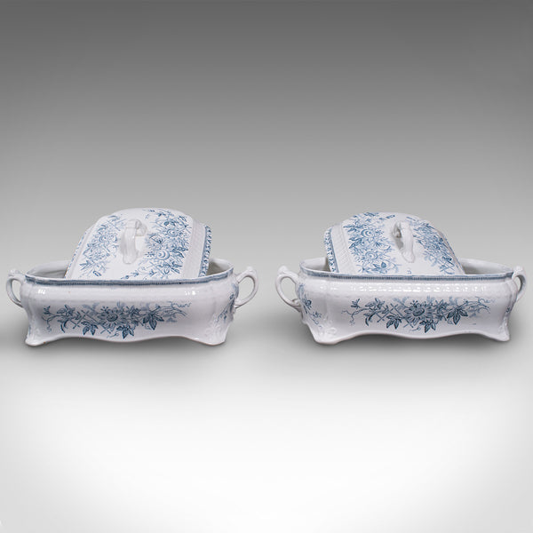 Pair Of Antique Serving Tureens, English, Ceramic, Lidded Dish, Victorian, 1900