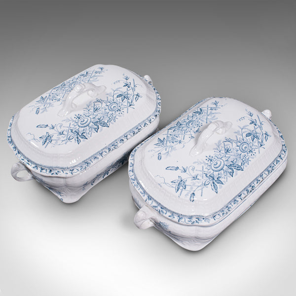 Pair Of Antique Serving Tureens, English, Ceramic, Lidded Dish, Victorian, 1900