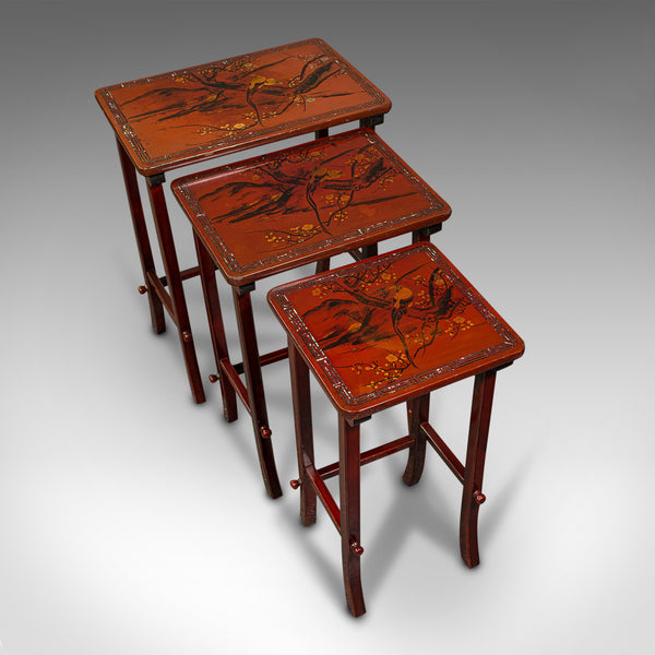 Antique Nest of 3 Occasional Side Tables, Oriental, Japanned, Victorian, C.1900