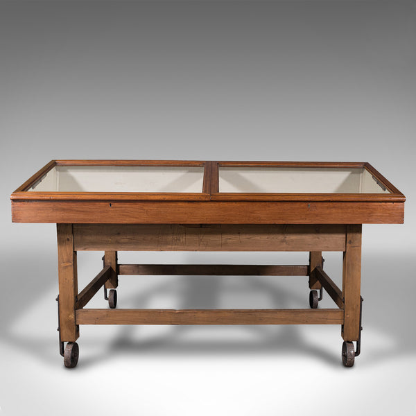 Large Antique Museum Showcase, English, Pitch Pine, Display Cabinet, Victorian