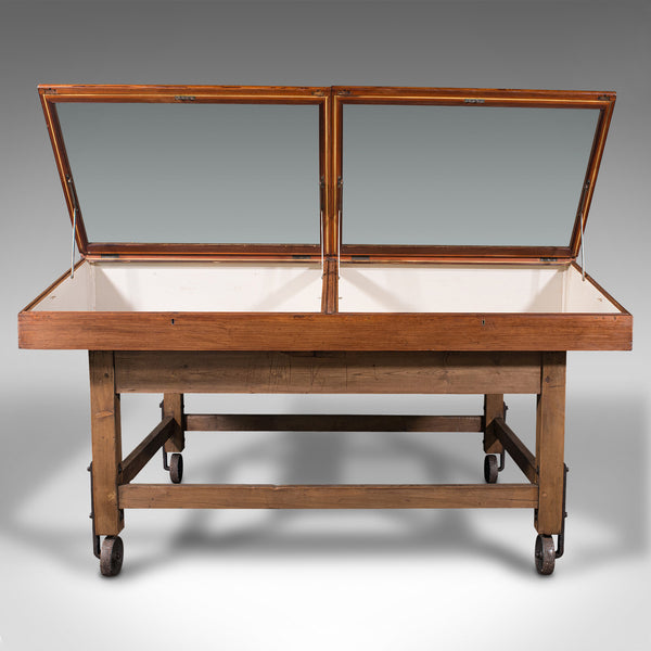 Large Antique Museum Showcase, English, Pitch Pine, Display Cabinet, Victorian