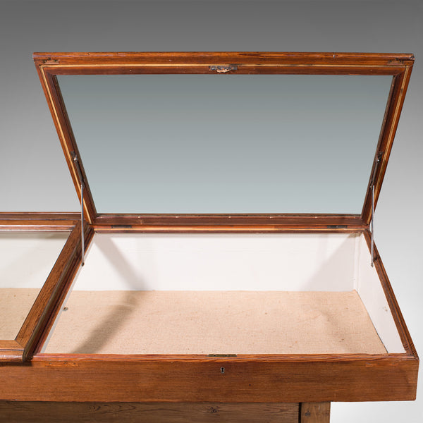 Large Antique Museum Showcase, English, Pitch Pine, Display Cabinet, Victorian