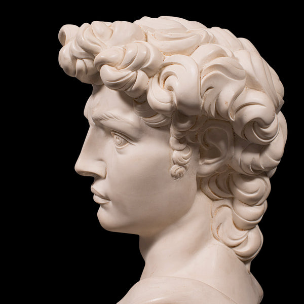 Vintage Portrait Bust, Italian, Marble Base, Statue, Michelangelo, David, Decor