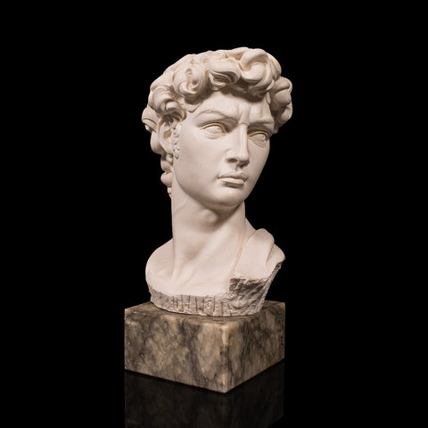 Vintage Portrait Bust, Italian, Marble Base, Statue, Michelangelo, David, Decor