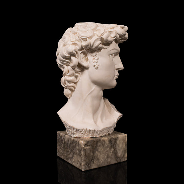 Vintage Portrait Bust, Italian, Marble Base, Statue, Michelangelo, David, Decor