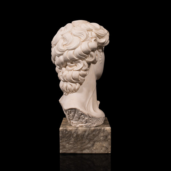 Vintage Portrait Bust, Italian, Marble Base, Statue, Michelangelo, David, Decor