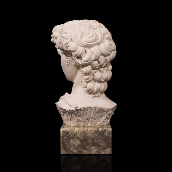 Vintage Portrait Bust, Italian, Marble Base, Statue, Michelangelo, David, Decor