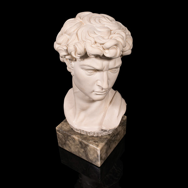 Vintage Portrait Bust, Italian, Marble Base, Statue, Michelangelo, David, Decor