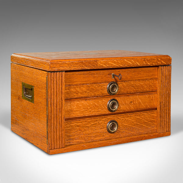 Antique Collector's Specimen Case, English, Oak, Chest, Jewellery Box, Edwardian