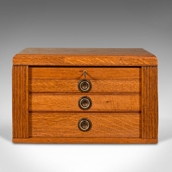 Antique Collector's Specimen Case, English, Oak, Chest, Jewellery Box, Edwardian