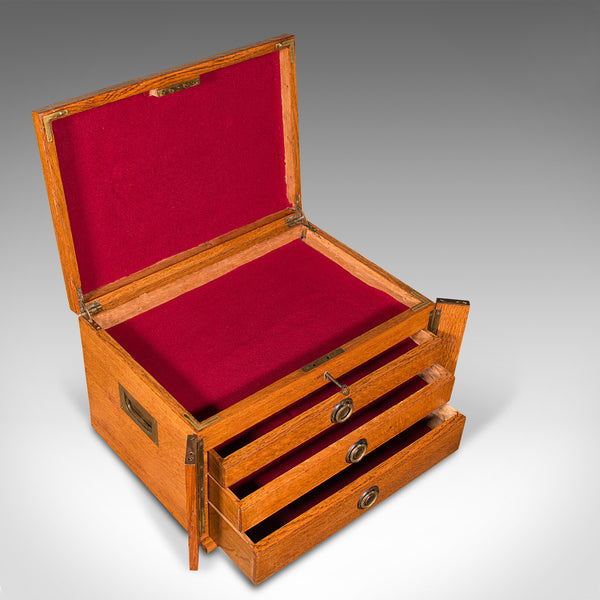Antique Collector's Specimen Case, English, Oak, Chest, Jewellery Box, Edwardian