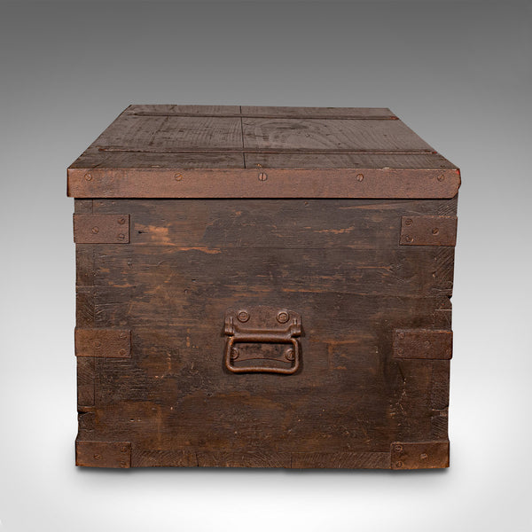 Antique Steamer Trunk, English, Pine, Iron, Carriage Chest, Victorian, C.1860