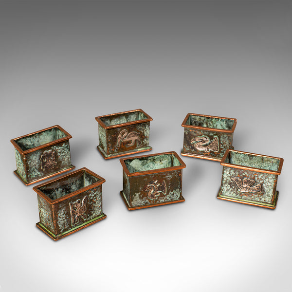 Set of 6 Antique Napkin Rings, English, Copper, Arts And Crafts, Circa 1920