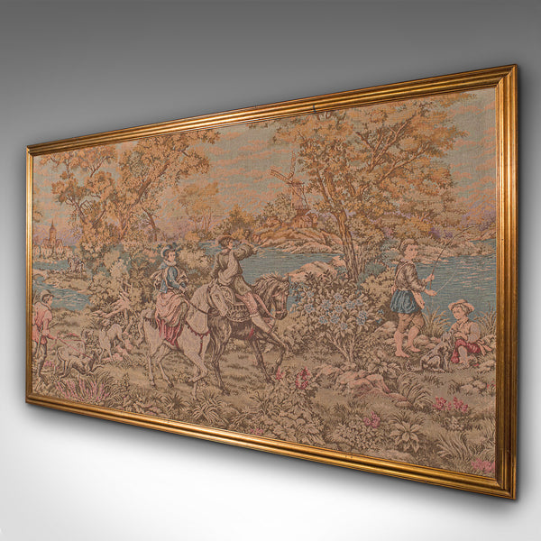 Large Vintage Panoramic Tapestry, Continental, Needlepoint, Decorative Panel