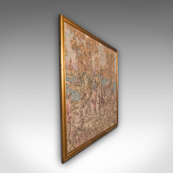 Large Vintage Panoramic Tapestry, Continental, Needlepoint, Decorative Panel
