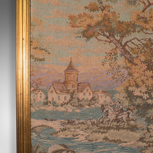 Large Vintage Panoramic Tapestry, Continental, Needlepoint, Decorative Panel