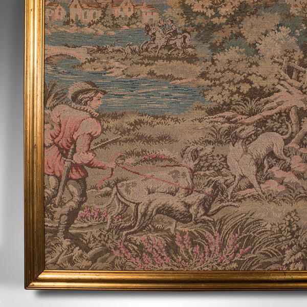 Large Vintage Panoramic Tapestry, Continental, Needlepoint, Decorative Panel