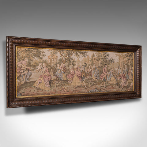 Antique 6' Wide Panorama Tapestry, French, Needlepoint, Wall, Framed, Edwardian