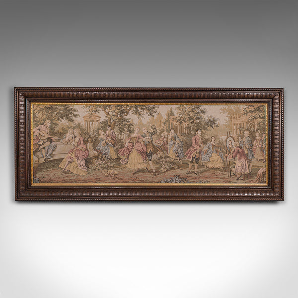 Antique 6' Wide Panorama Tapestry, French, Needlepoint, Wall, Framed, Edwardian