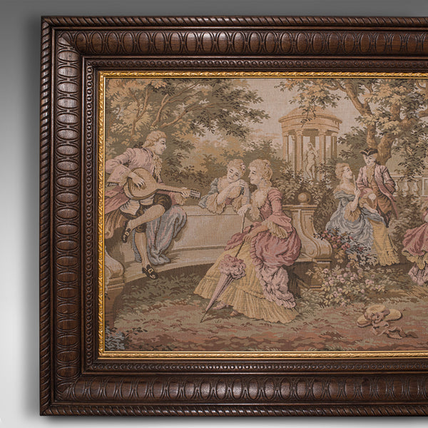 Antique 6' Wide Panorama Tapestry, French, Needlepoint, Wall, Framed, Edwardian