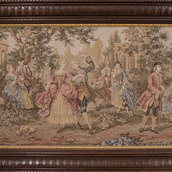 Antique 6' Wide Panorama Tapestry, French, Needlepoint, Wall, Framed, Edwardian