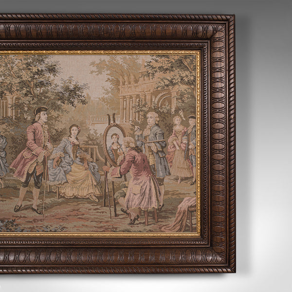 Antique 6' Wide Panorama Tapestry, French, Needlepoint, Wall, Framed, Edwardian