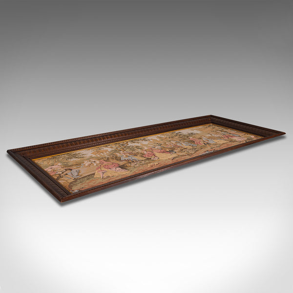 Antique 6' Wide Panorama Tapestry, French, Needlepoint, Wall, Framed, Edwardian