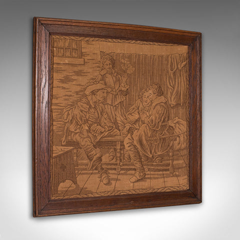 Antique Tapestry, English, Needlepoint, Oak, Decorative Wall Panel, Victorian