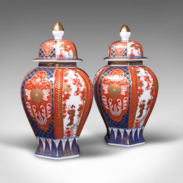 Pair Of, Vintage Imari Ginger Jars, Japanese, Ceramic, Baluster, Art Deco, 1940