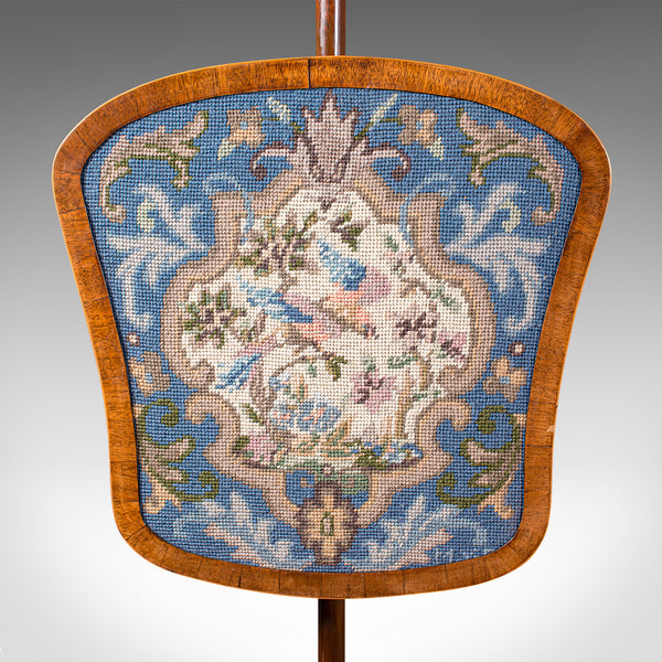 Antique Pole Screen, English, Needlepoint, Fire Shield, Tapestry, Regency, 1820